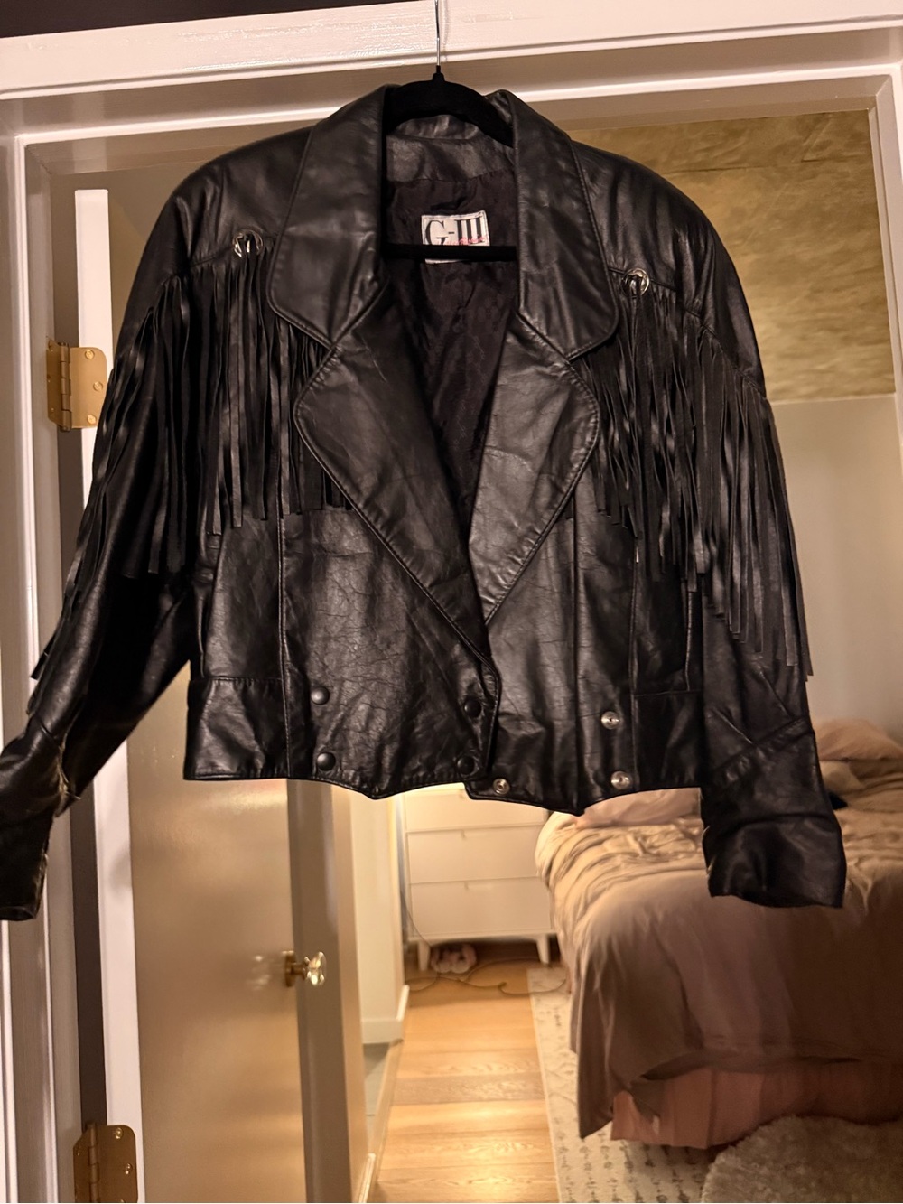 Vintage 80s G-III genuine leather fringe jacket in classic black